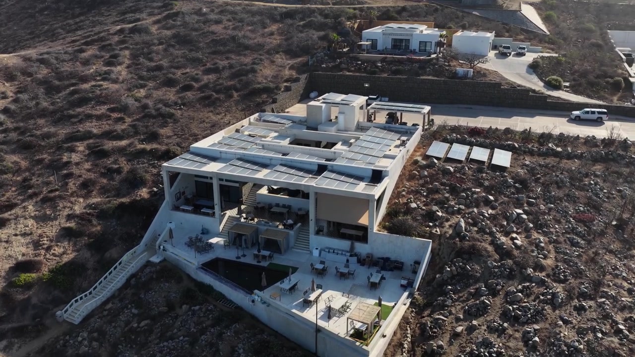 Aerial view of Palm Beach Club on the Pacific Coast in Cabo San Lucas, Baja California Sur, Mexico.