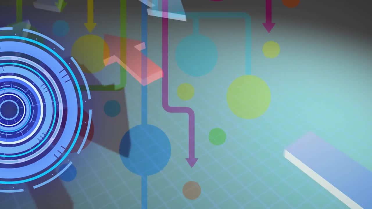 animación de la exploración del alcance sobre formas coloridas sobre fondo blanco