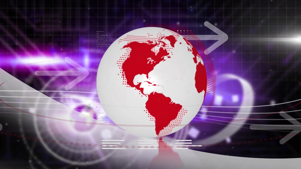 Animación de globo terráqueo y red de conexiones sobre procesamiento de datos en pantallas