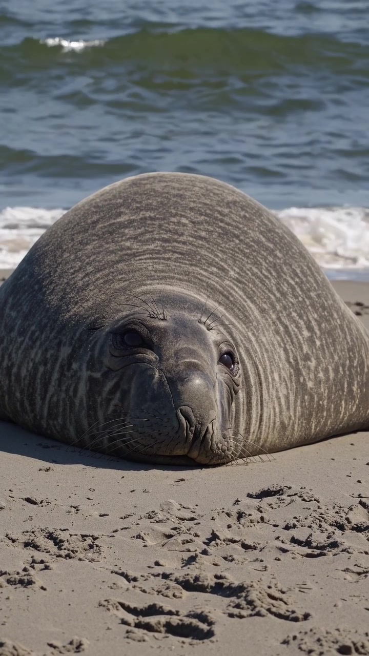 Foca elefante che riposa su una spiaggia sabbiosa