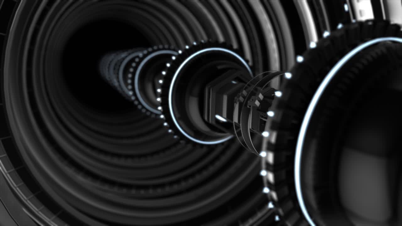 túnel futurista con componentes mecánicos brillantes