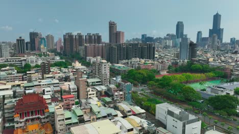 aerial panorama of skyline with high-rise buildings in kaohisung town during sunny day - south east asia, taiwan