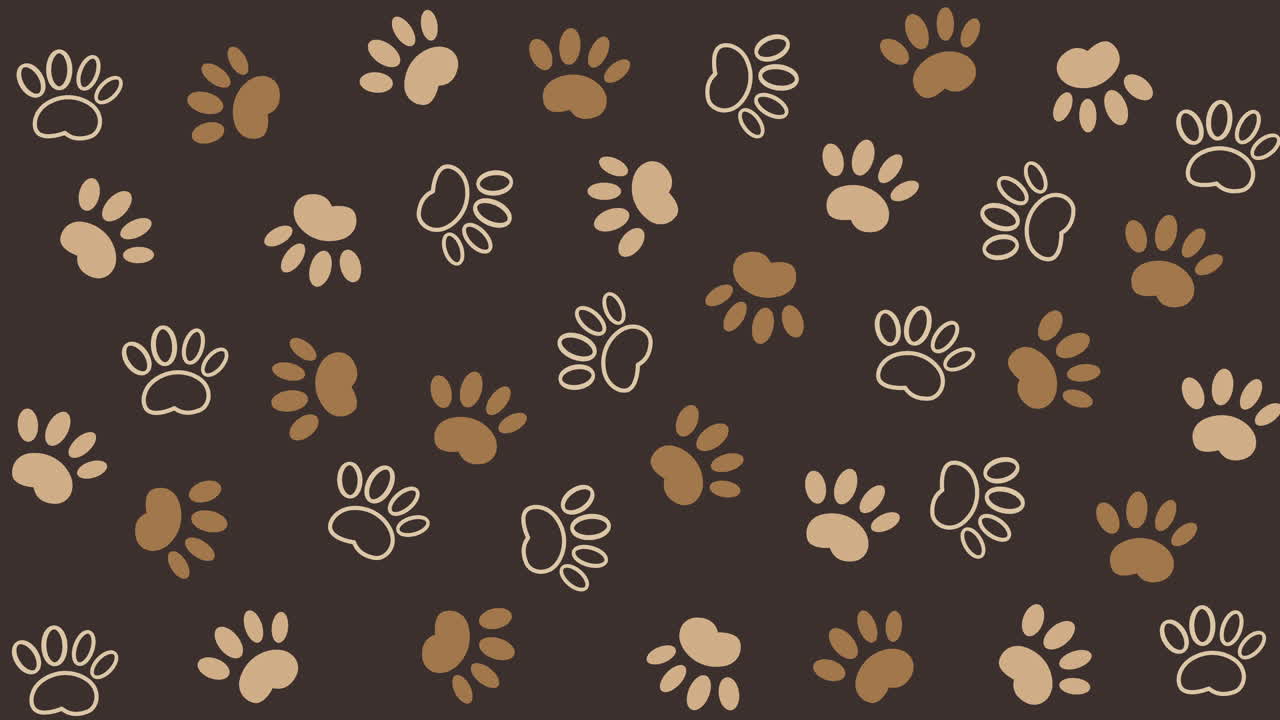 Kahverengi arka plan üzerinde köpek pati izi hayvan deseni. Basit döngü animasyonu.