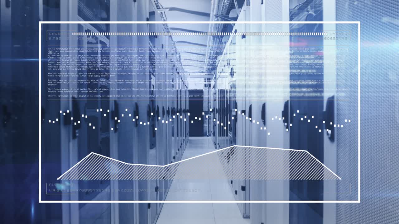 Animation of interface with data processing against computer server room