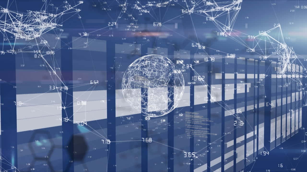 해군 배경 위의 지구, 조명 및 연결의 애니메이션