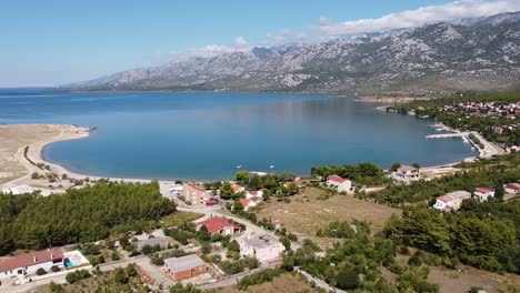 National-Park-Paklencia,-Rovanjska-Bay-Village-and-Velebit-Mountain---Aerial-Drone-View