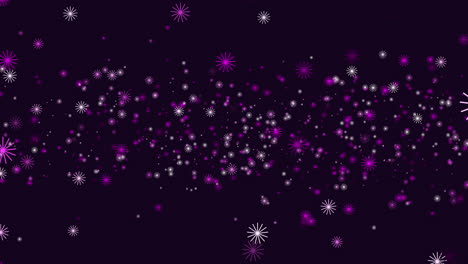 Flying-random-neon-colorful-snowflakes-in-dark-galaxy