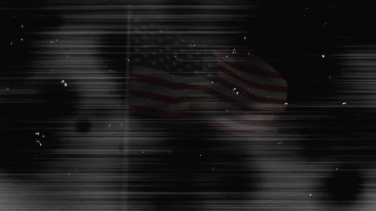 Interference lines and noise starting American flag flickering for glitch effect behind static