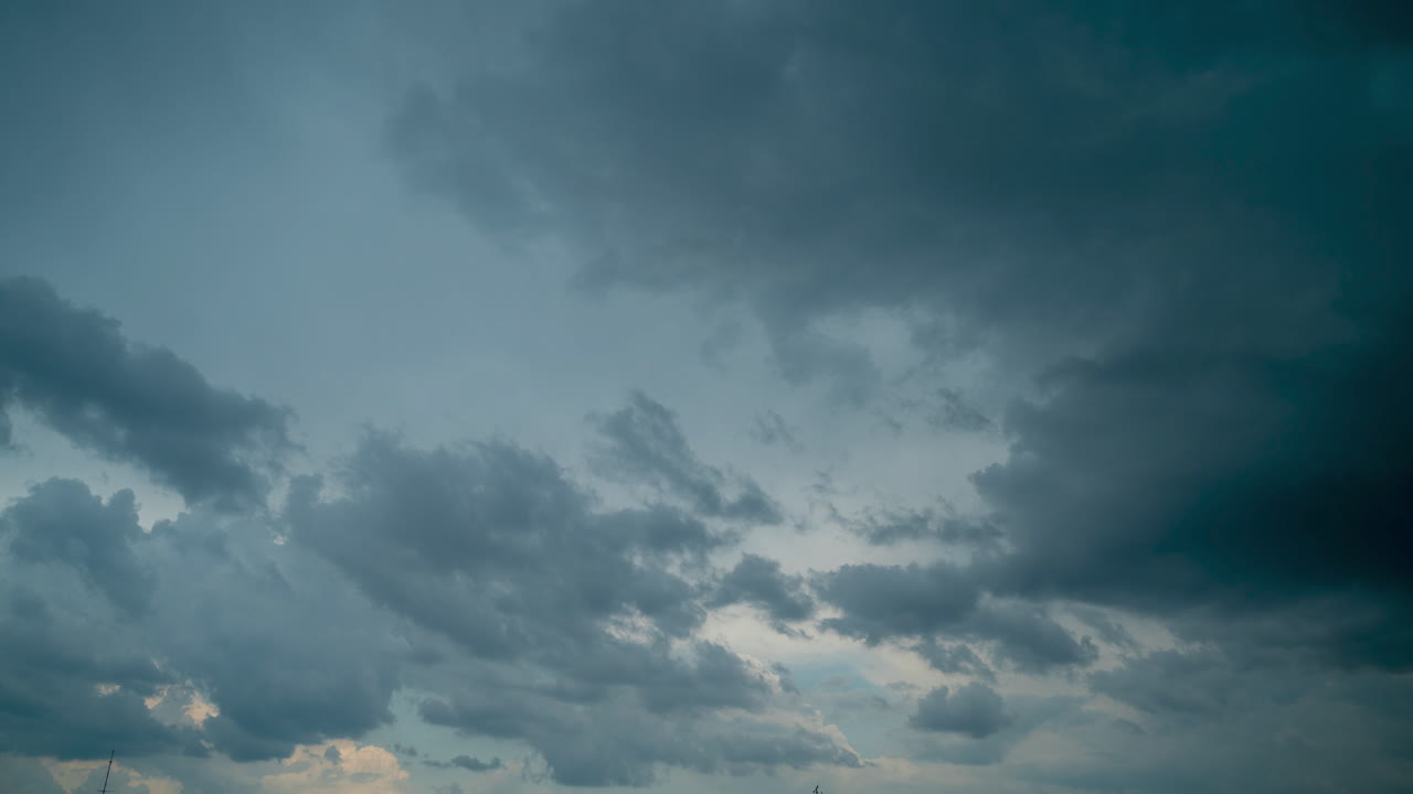 Timelapse of a cloudy sky with dark rain clouds before a summer storm. Thunderous cumulus clouds