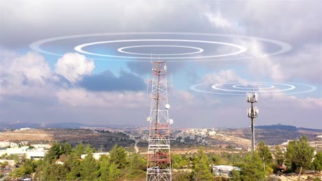 telecommunication towers in a rural landscape