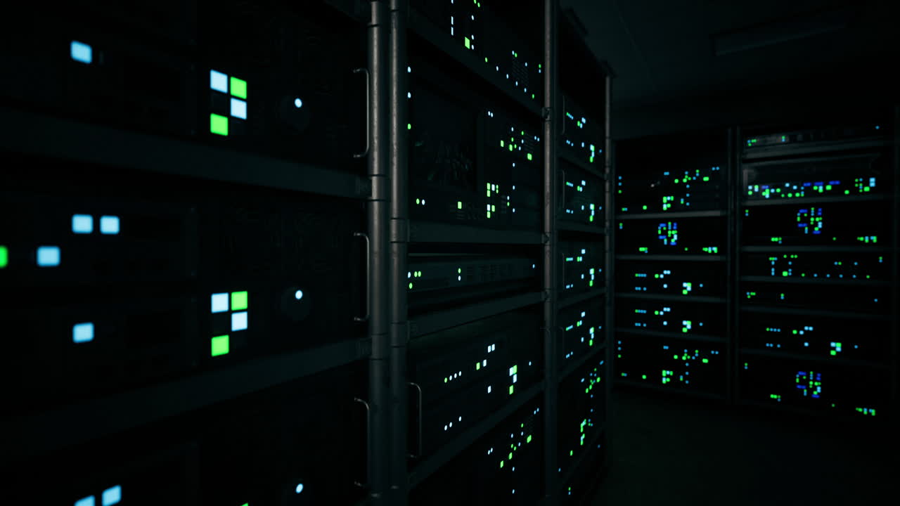 Data center illuminated by neon lights creates an atmosphere of innovation
