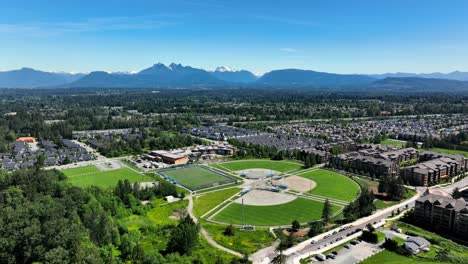 Aerial-Panorama-Of-Yorkson-Community-Park-Near-Metro-Vancouver-In-Langley-Township,-Canada