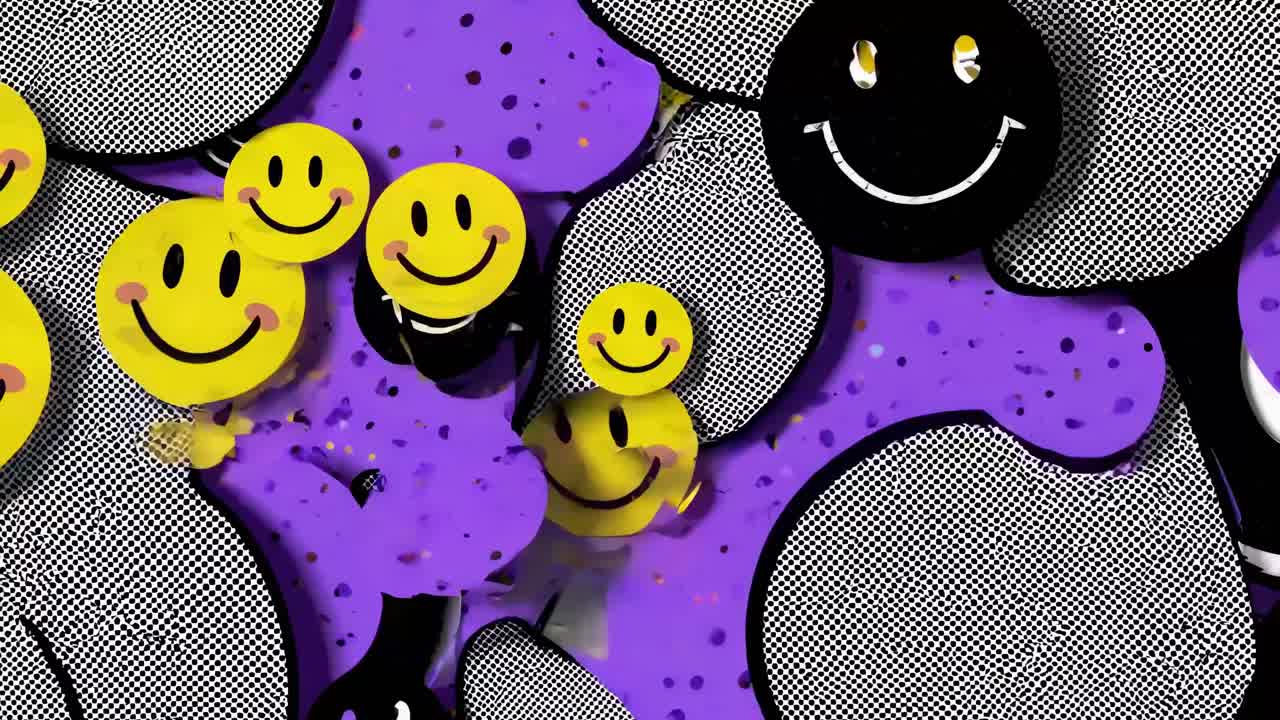 Playful video concept with smiley faces in pop art style