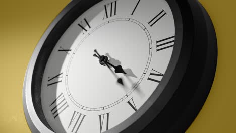 latin clock face on yellow wall in time lapse