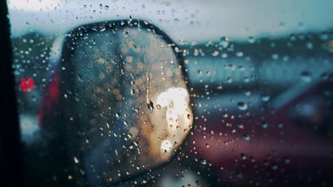 windscreen at the time of the rain. mirror of car