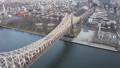 cinematic 4k aerial glide up of queensboro bridge nyc