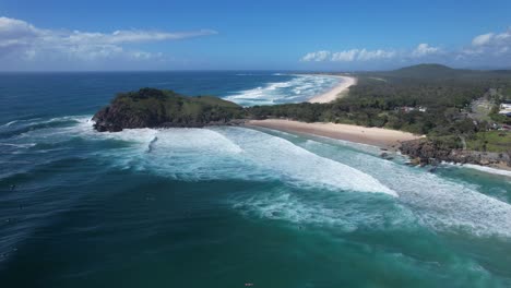 scenic view of norries headland and cabarita beach in new south wales, australia - drone shot