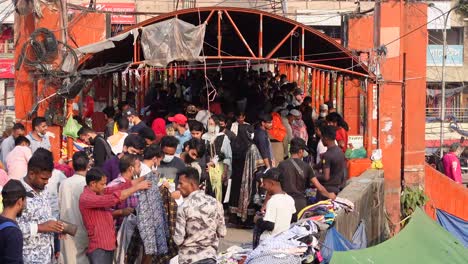 crowded market bridge in urban area