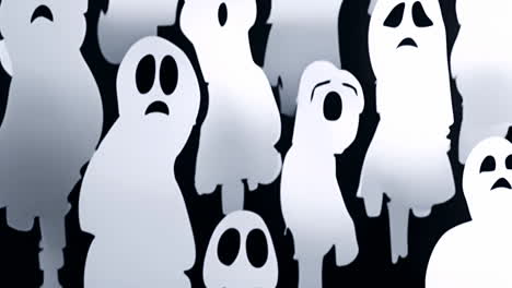 ghost-like figures with various expressions, spooky animation on dark background