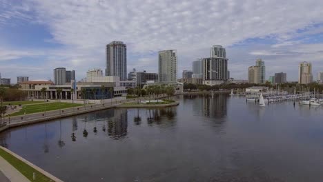 4k aerial drone video of sailboats and yachts at marina on tampa bay in downtown st