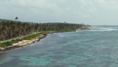 Coral-Reef-Ocean-Coastline-of-San-Andres-Island,-Columbia,-Aerial