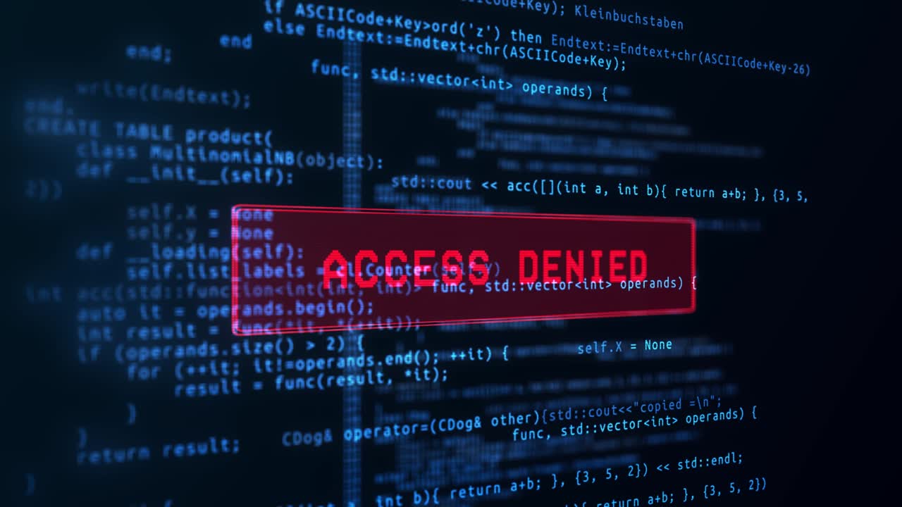 4k Access denied message on computer screen using virus program Loop Animation.