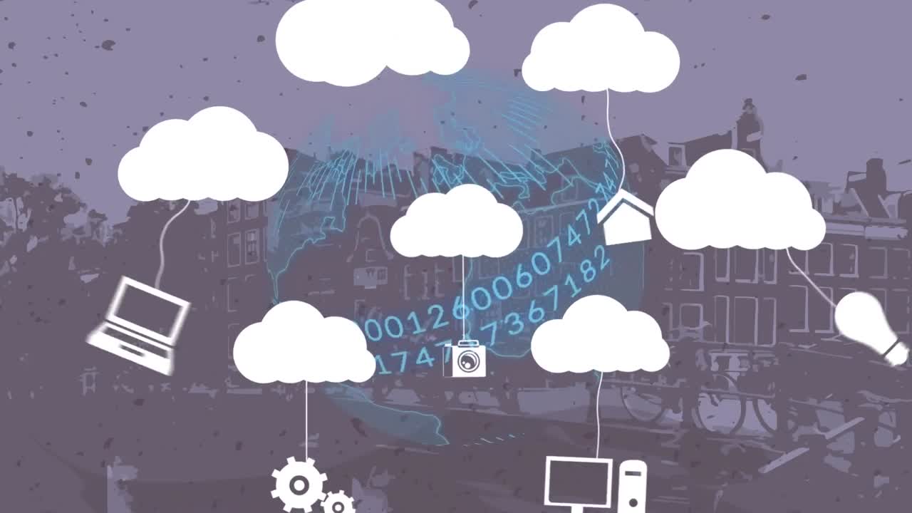 구름과 디지털 아이콘의 애니메이션 세계를 통해 숫자