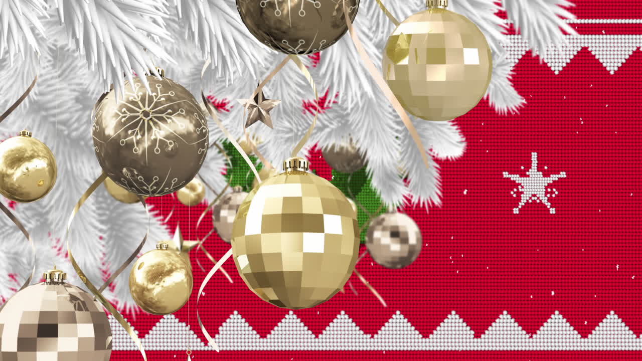 animación de árboles de navidad sobre formas en fondo rojo