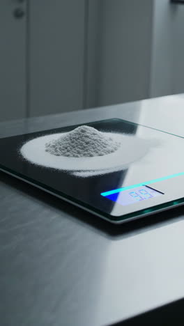measuring powder on a kitchen scale