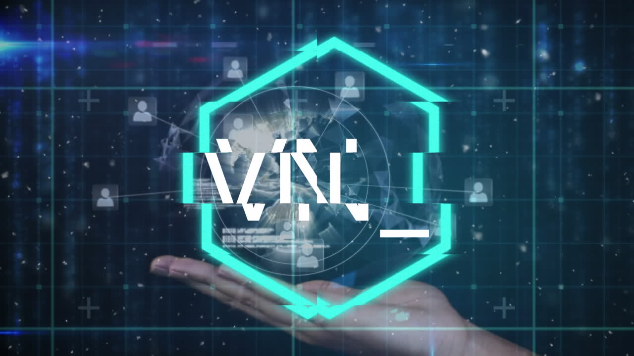 animación de nft en hexágono sobre el globo, las manos y el fondo naval