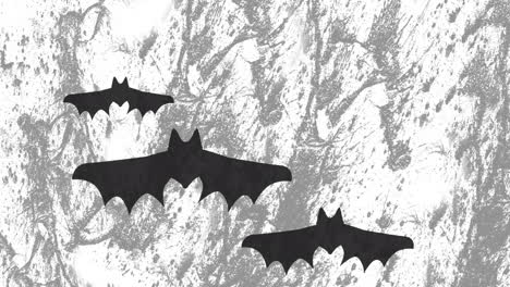 animation of halloween spooky bats flying over white and grey moving background