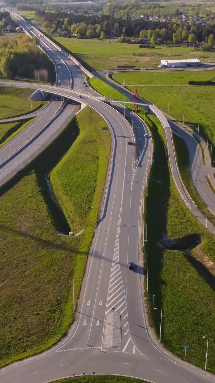 Aerial view of Katlakalns roads, green space, and residential traffic