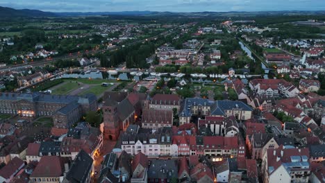 Saverne France reverse drone,aerial dusk 4K footage