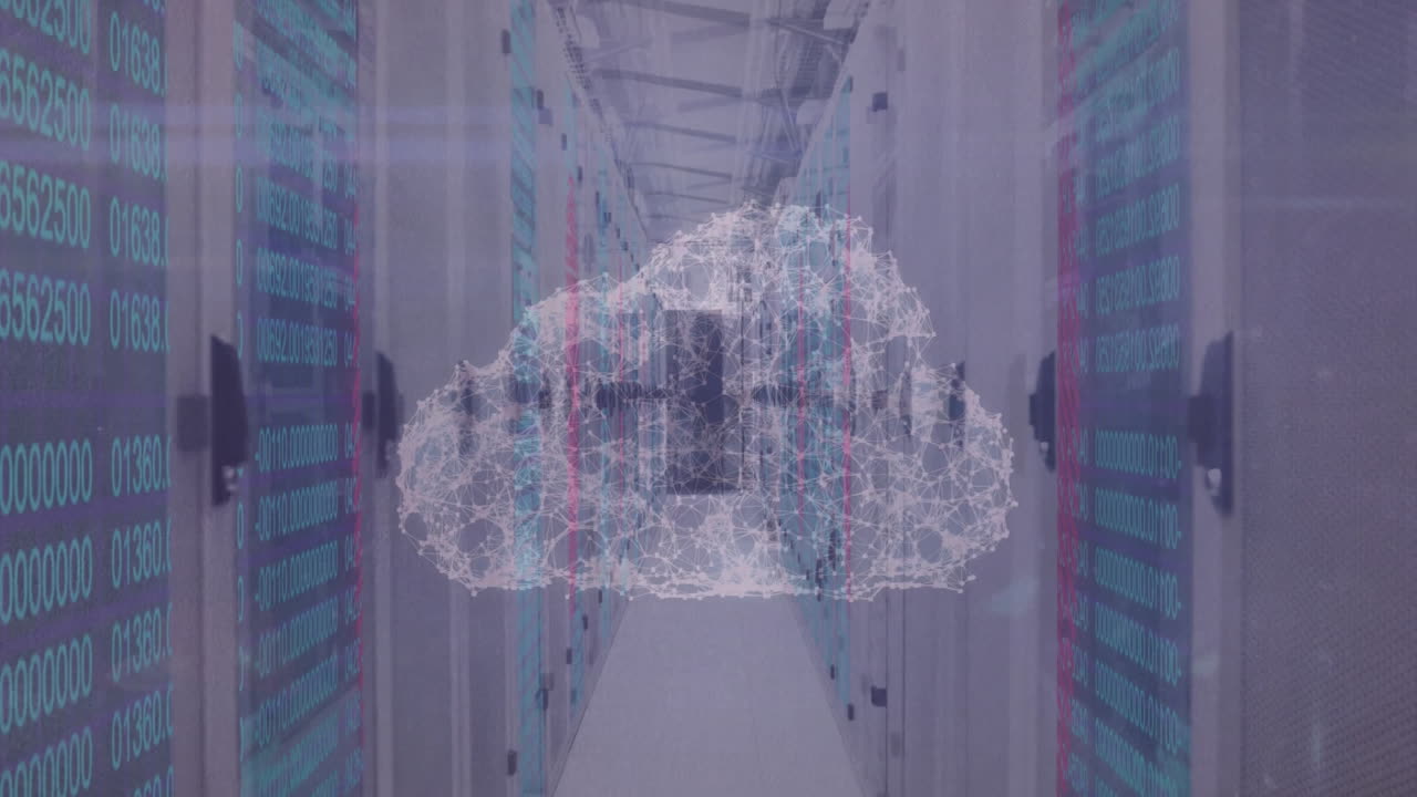 클라우드 및 컴퓨터 서버를 통해 디지털 데이터 처리의 애니메이션