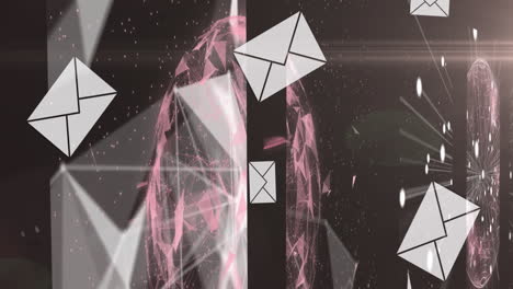 Digital animation showcases global tech network with falling email icons.