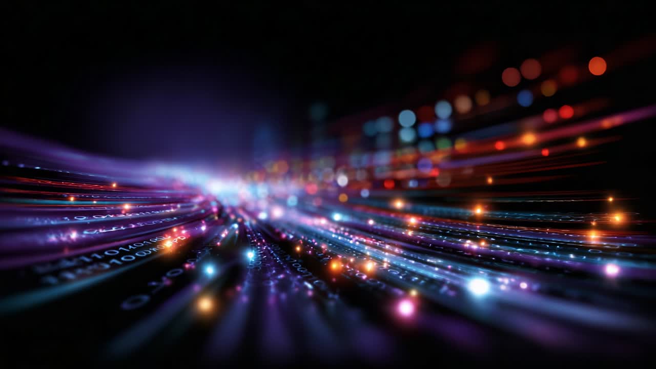 A Captivating Display of Light and Movement, Showcasing Dynamic Patterns and Colorful Streams of Data Flowing Through a Technological Landscape in a Vivid and Mesmerizing Abstract Composition