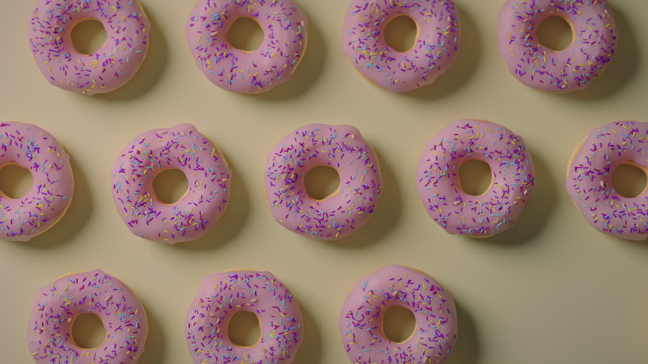 Pink glaze donuts on a yellow background