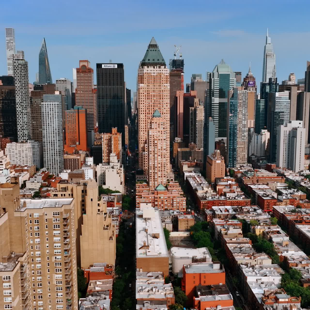 Flight above amazing midtown of gorgeous New York. Drone footage along the area with stunning skyscrapers