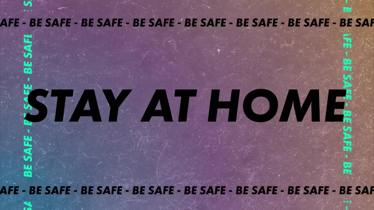 단어의 애니메이션 안전하게 집에 머무르십시오  ⁇ 박이는