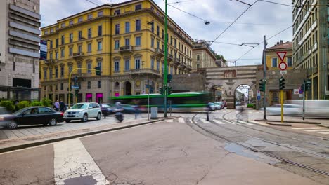 italy milan city sunny day traffic street crossroad panorama 4k timelapse