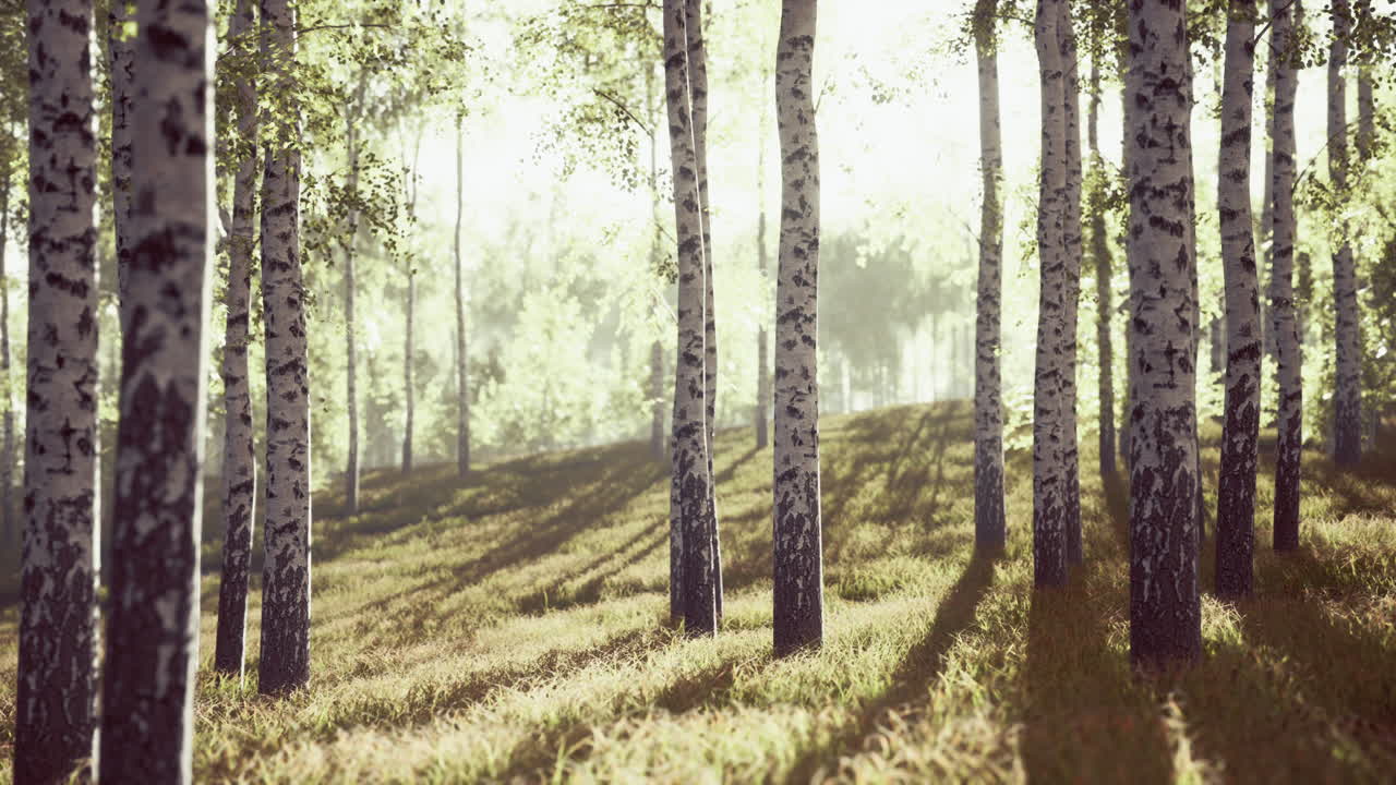 Spring in the birch grove forest