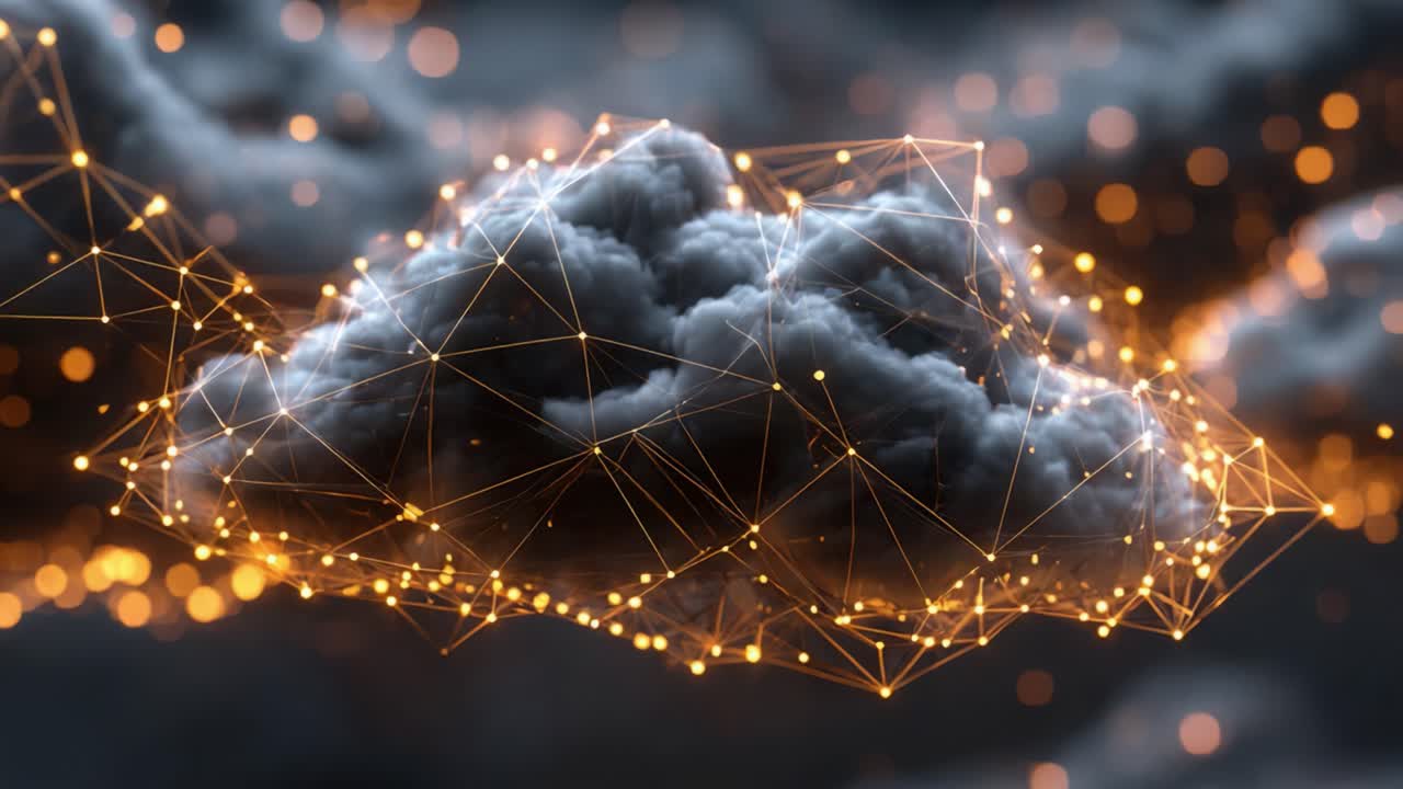 A captivating representation of a cloud integrated with a network of glowing connections, showcasing the convergence of nature and technology in a stunning visual fusion