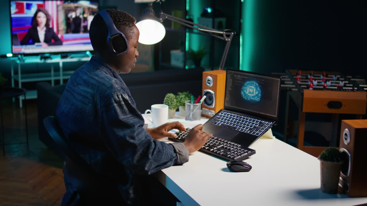 person, die spät in der nacht studiert und programmiert