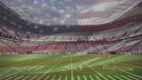 bandera estadounidense flotante contra el estadio profesional