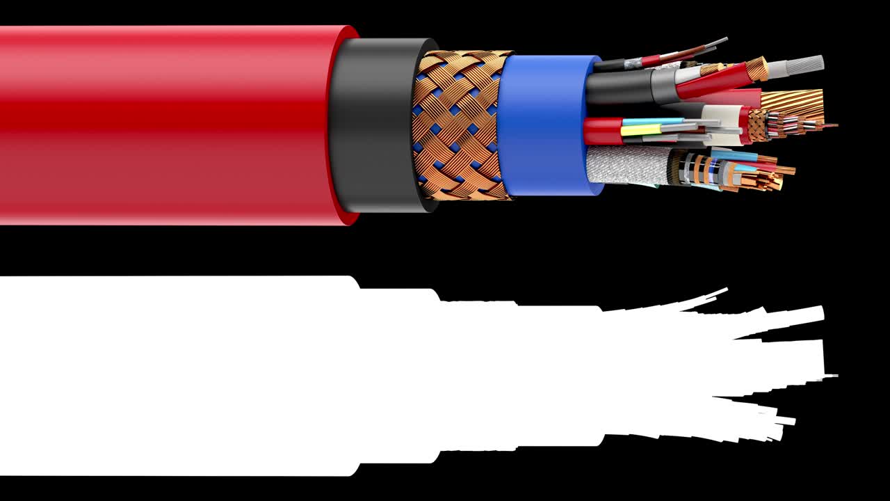 복잡한 케이블은 검은색과 색 마스크로 축을 중심으로 회전합니다.