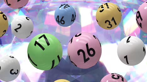 animation of lottery balls over glowing crystal background