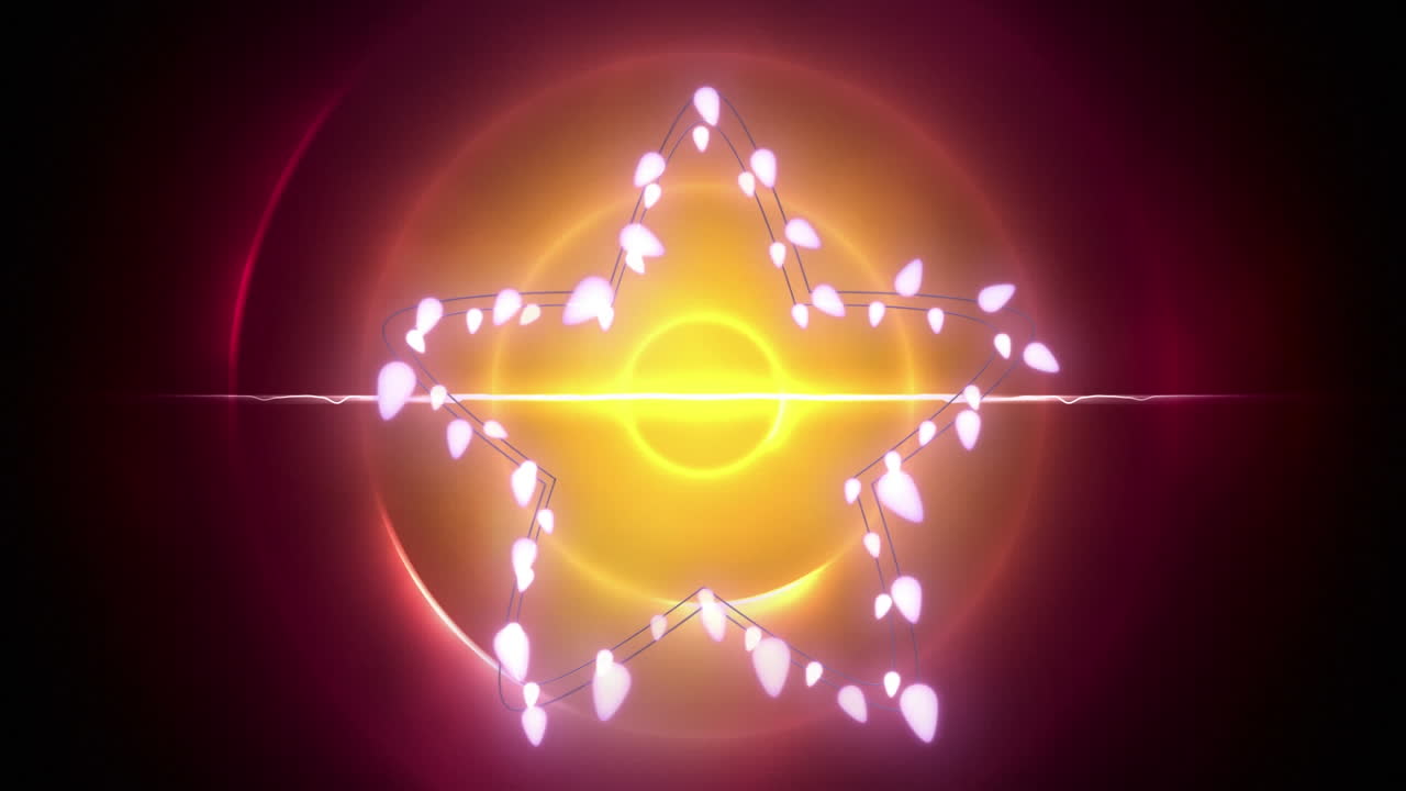 노란색 원 위에 복사 공간을 가진 크리스마스 장식 요정 불빛의 애니메이션