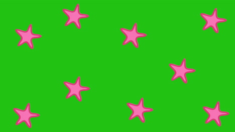 texto de venta flash sobre formas abstractas contra múltiples estrellas rosadas en fondo verde