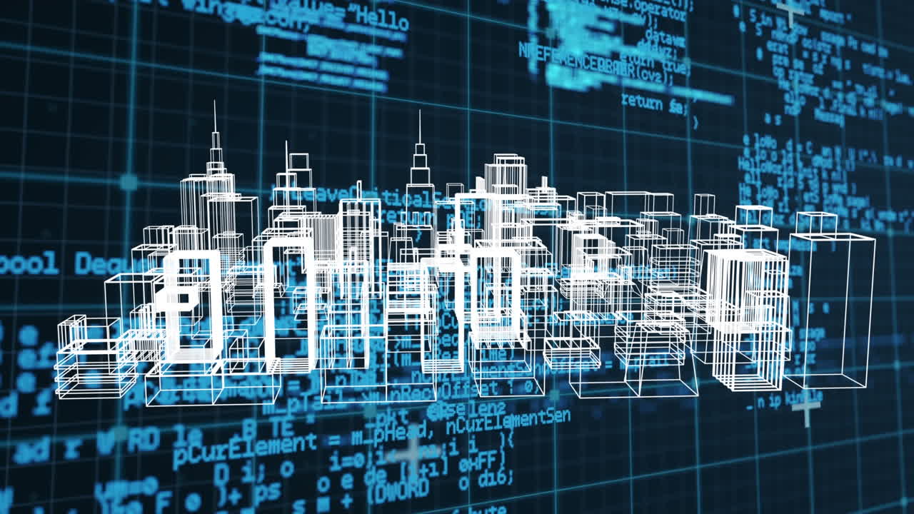 modello digitale di una città con codici di programma