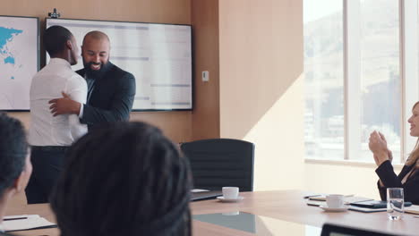 handshake, applause and business man in meeting